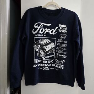 Ford Built Tough F-150 Mustang Bronco Cobra Racing Crewneck Navy Blue Sweater